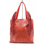 Модерна дамска чанта с ресни, кроко-кожа / Съни 576-5 червен