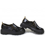 Дамски лачени обувки, естествена кожа, ластик, анатомични / НЛМ 280-Астра черен-жълт