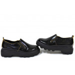 Дамски лачени обувки, естествена кожа, ластик, анатомични / НЛМ 280-Астра черен-жълт