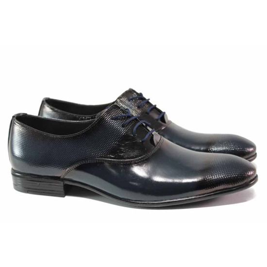 Официални лачени мъжки обувки; удобно и гъвкаво ходило; стелки от естествена кожа / ЛД 24 син-лак