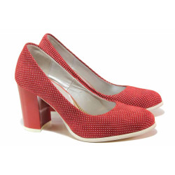 Стилни дамски обувки, висококачествен естествен велур, висок ток / Ани 2340 червен