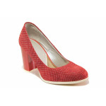 Стилни дамски обувки, висококачествен естествен велур, висок ток / Ани 2340 червен