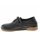Равни обувки, класически модел, естествена кожа, дамски, контрастно ходило / Ани Ambro-02 черен