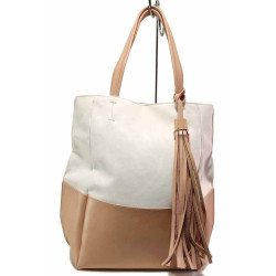 Практична дамска чанта в двуцветна комбинация, висококачествена изработка / СБ 1264 бял-розов