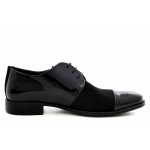 Елегантни мъжки обувки, естествени лак и велур, български, олекотени / МН Pierre черен