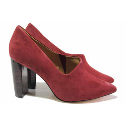 Стилни немски дамски обувки на висок ток, изработени от сатениран естествен велур / Caprice 9-24402-25 бордо