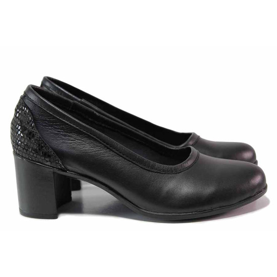 Анатомични дамски обувки, естествена кожа с интересен акцент, леки / НЛ 286-527 черен звезди