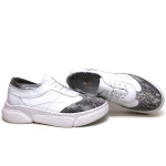 Анатомични български обувки от естествена кожа НЛМ 325-187 бял-змия | Равни дамски обувки 