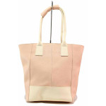Дамска чанта от еко-кожа, голямо вътрешно пространство, двуцветна / Ш 706 розов-бежов