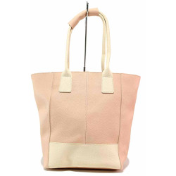 Дамска чанта от еко-кожа, голямо вътрешно пространство, двуцветна / Ш 706 розов-бежов
