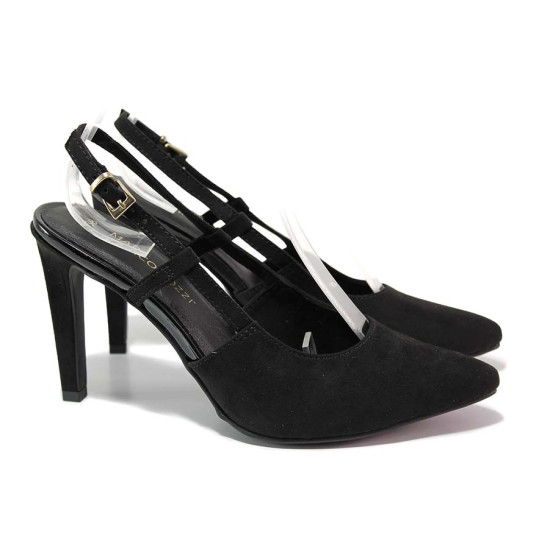 Класически дамски сандали, еко-велур, висок ток, леки / Marco Tozzi 2-29603-28 черен