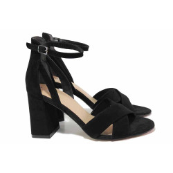 Стилни дамски сандали, естествен набук, висок ток, немски / S.Oliver 5-28309-38 черен