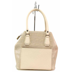 Ежедневна дамска чанта, релефна еко-кожа, допълващи се цветове / Ш 694 бежов каре/ MES.BG
