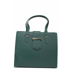 Стилна дамска чанта, еко-кожа, дълга дръжка, три отделения / ФР 1752 зелен