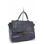 Класическа дамска чанта, ретро стил, еко-кожа, дълга дръжка / ФР 2026 т.син