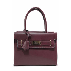 Класическа дамска чанта, еко-кожа, тип куфарче, дълга дръжка / ФР 2252 бордо