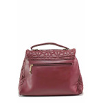 Ефектна дамска чанта, къса и дълга дръжка, мека еко-кожа, закопчаване с цип и метална закопчалка / ФР 756 бордо