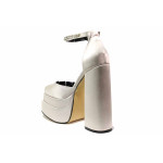 Атрактивни дамски сандали, висок ток, платформа, сатен, абитуриентски / ТЯ 566 бежов сатен