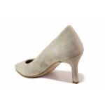 Стилни дамски обувки, естествен велур, ANTISHOKK ходило, ток / Tamaris 1-22434-20 слонова кост