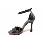 Класически дамски сандали, висок ток, еко-кожа сатен, леки / ТЯ 404-2 графит