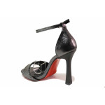 Класически дамски сандали, висок ток, еко-кожа сатен, леки / ТЯ 404-2 графит