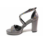 Елегантни дамски сандали, еко-кожа с преливащ ефект, олекотени / ТЯ 110 сив металик
