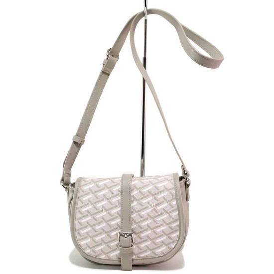 Кокетна дамска чанта, еко-кожа, регулируема дръжка, закопчаване тик-так / Marco Tozzi 2-61112-20 сив-розов