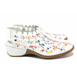 Летни обувки с цветен акцент, естествена кожа, ANTISTRESS система, дамски / Rieker 47156-81 бял