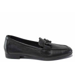 Класически дамски равни обувки, анатомични, естесвена кожа, метален елемент / МИ 411 черен