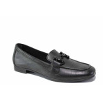 Класически дамски равни обувки, анатомични, естесвена кожа, метален елемент / МИ 411 черен