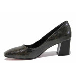 Модерни дамски обувки, лачена естествена кожа с кроко ефект, асиметричен среден ток / ТЯ 752-15 зелен кроко