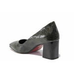 Модерни дамски обувки, лачена естествена кожа с кроко ефект, асиметричен среден ток / ТЯ 752-15 зелен кроко