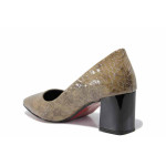 Дамски обувки на среден ток, естествена кожа с кроко ефект, опушени / ТЯ 752-14 таупе