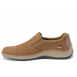 Мъжки перфорирани обувки, естествена кожа, ластик, олекотени, ANTISTRESS / Rieker 05286-24 кафяв
