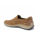 Мъжки перфорирани обувки, естествена кожа, ластик, олекотени, ANTISTRESS / Rieker 05286-24 кафяв