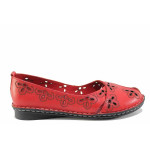 Перфорирани дамски обувки, естествена кожа, масажираща стелка, естествена кожа / МИ 705 червен