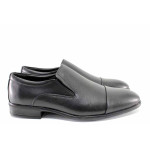 Официални мъжки обувки от естествена кожа, анатомични, олекотени, ластик, подарък обувалка / ТЯ 607 черен