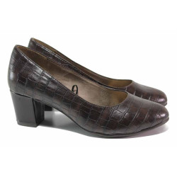 Анатомични дамски обувки на среден ток, еко-кожа с кроко мотив / Jana 8-22469-25 коняк кроко