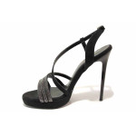 Елегантни дамски сандали, еко-кожа, висок ток, леки / ТЯ 884 черен