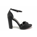 Стилни дамски сандали, еко-кожа, висок ток с брокат / ФА 885 черен