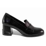 Анатомични дамски обувки, естествена кожа-лак, стилни, среден ток / ТЯ 603 черен лак