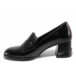Анатомични дамски обувки, естествена кожа-лак, стилни, среден ток / ТЯ 603 черен лак