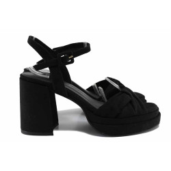 Анатомични дамски сандали, висококачествен еко-велур, олекотени / Marco Tozzi 2-28360-20 черен