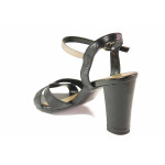 Анатомични български сандали, висок ток, естествена кожа, анатомични, елегантни / Ани 2397 черен-злато