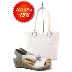 Комплект дамска чанта и сандали, ежедневен, практичен / Rieker 624H6-80 бял - Ш 559 бял точки