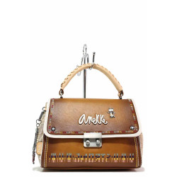 Ежедневна дамска чанта, еко-кожа, удобно разпределение, бродерия / Anekke 36643-400 кафяв