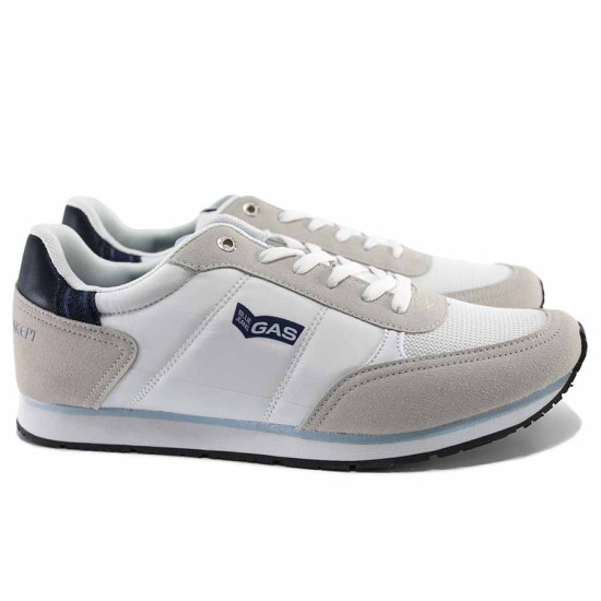 Мъжки спортни обувки, еко-кожа, дишащи, олекотени, италиански / GAS DENNIS NYLON BASIC 313555 бял