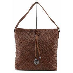 Ежедневна дамска чанта, еко-кожа, релефна, външен джоб / Rieker H1514-22 кафяв