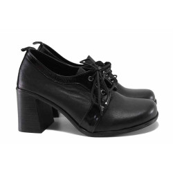 Анатомични дамски обувки, естествена кожа и лак, стабилни, висок ток, олекотени / ТЯ 189 черен кожа-лак