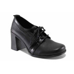 Анатомични дамски обувки, естествена кожа и лак, стабилни, висок ток, олекотени / ТЯ 189 черен кожа-лак